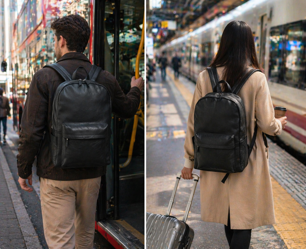 Noir Leather Backpack (Black Nappa) - VILL OKSE