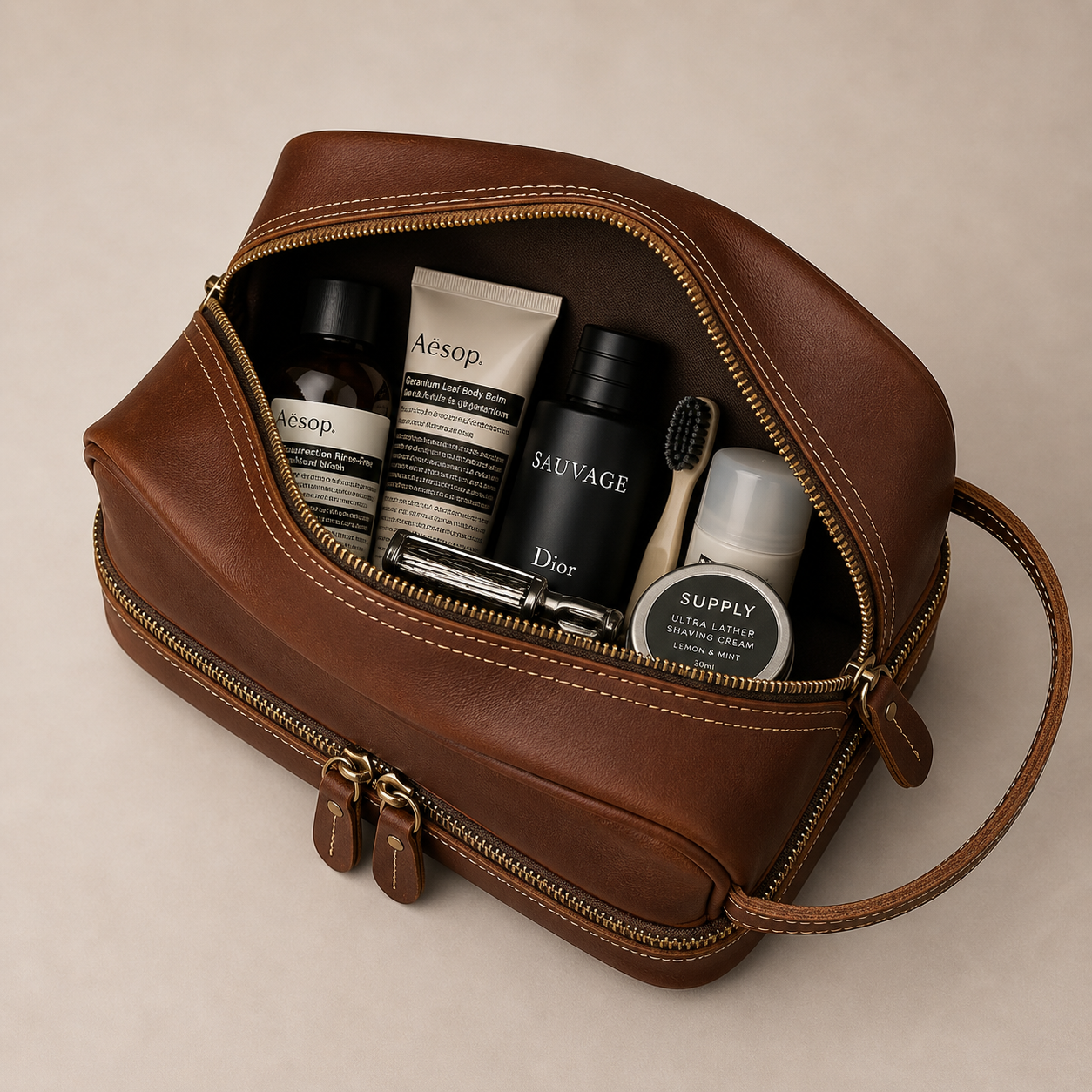 Atlas Leather Dopp Kit (Cognac VT Leather)