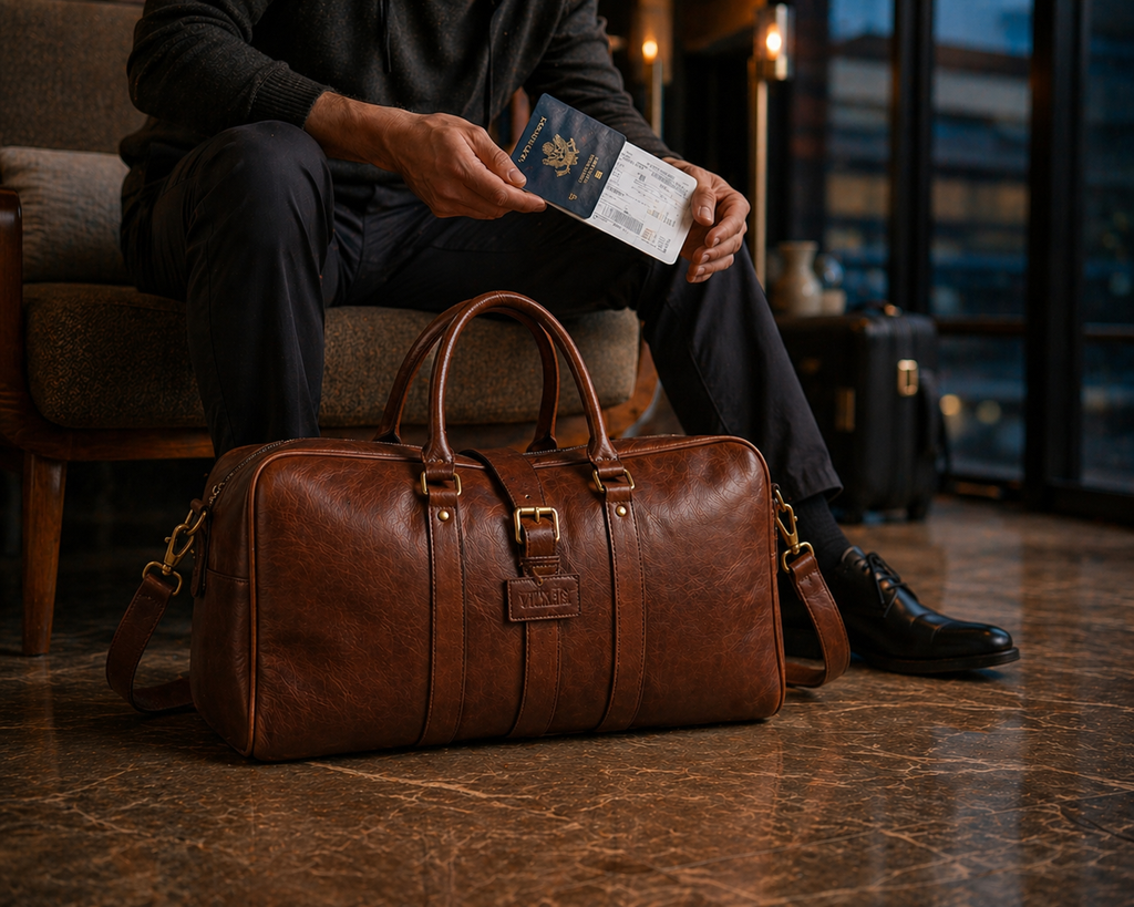 Bjorn Leather Weekender Bag (Cognac Oil Pull-Up)