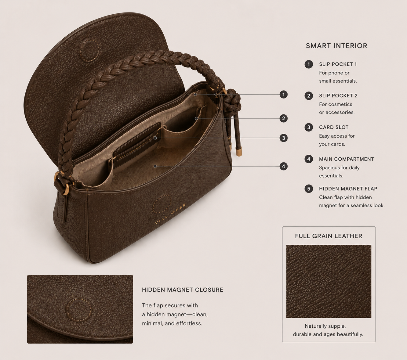 The Irha Leather Sling Bag for Women ( Coffee Brown )