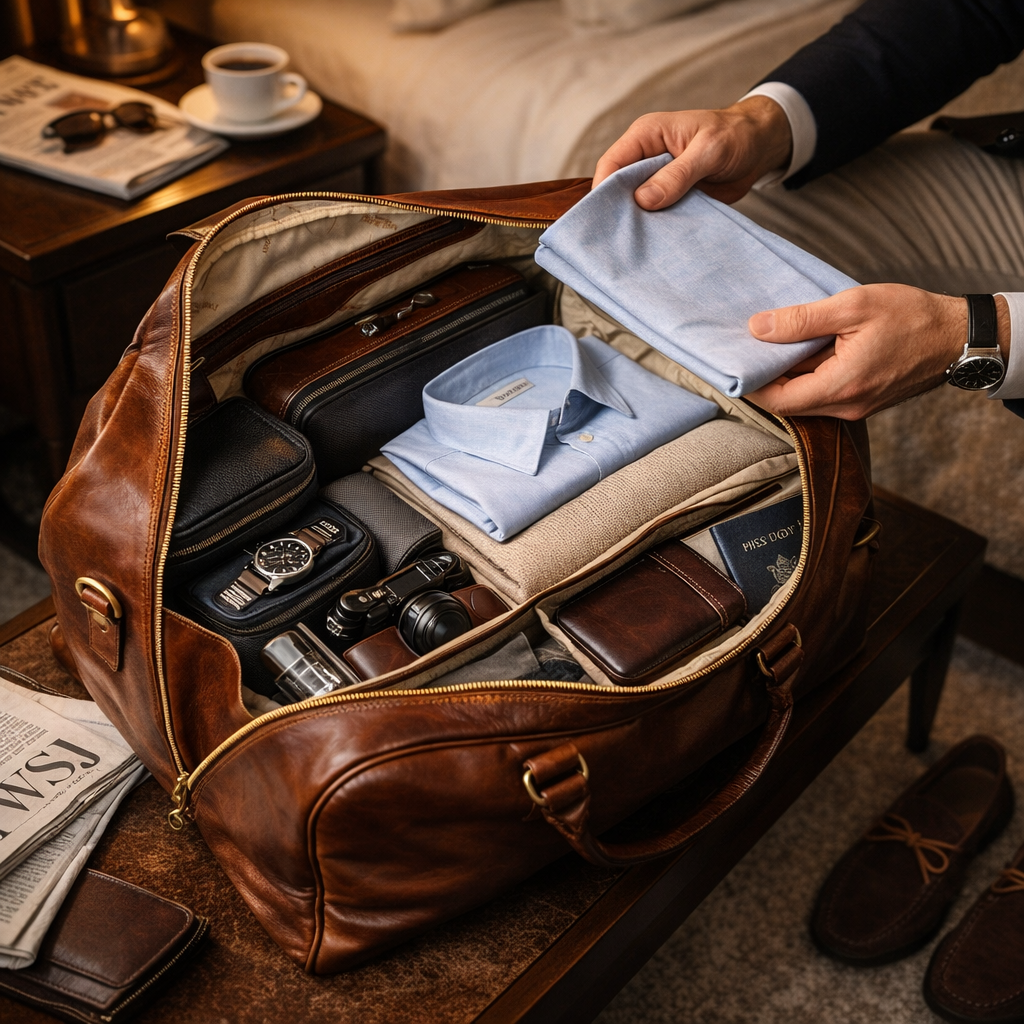 Oil Pull Up Weekender Bag being used