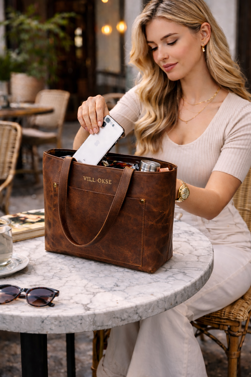 Work Leather Tote Bag (Oak Brown Hunter) - VILL OKSE