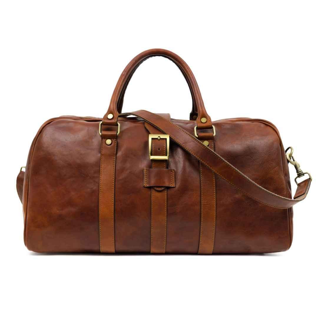 Matte-Leather-Duffle-Bag-Cognac-5224401-Front-view-1 - VILL OKSE