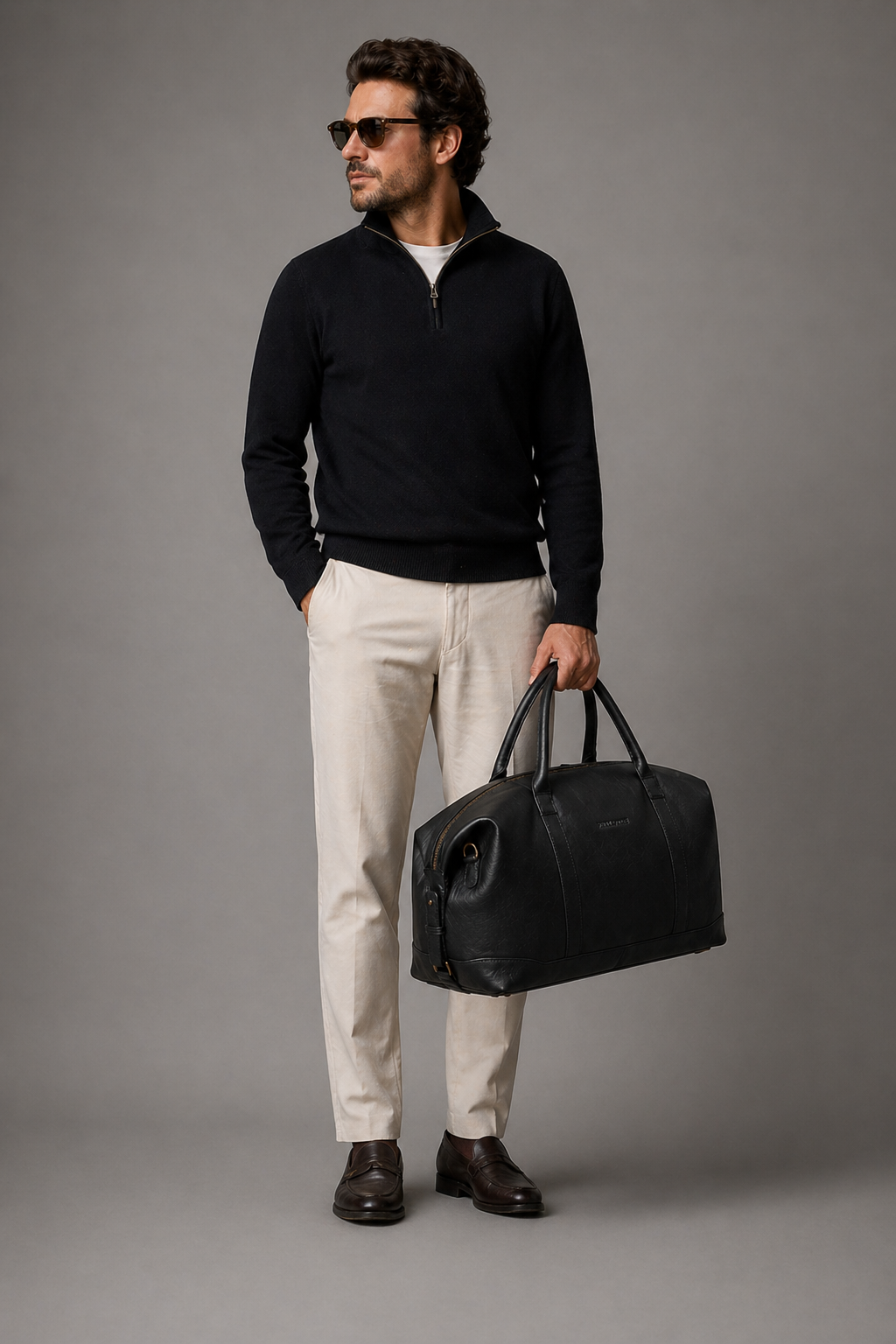 Redoir Leather Weekender Bag (Black Nappa)