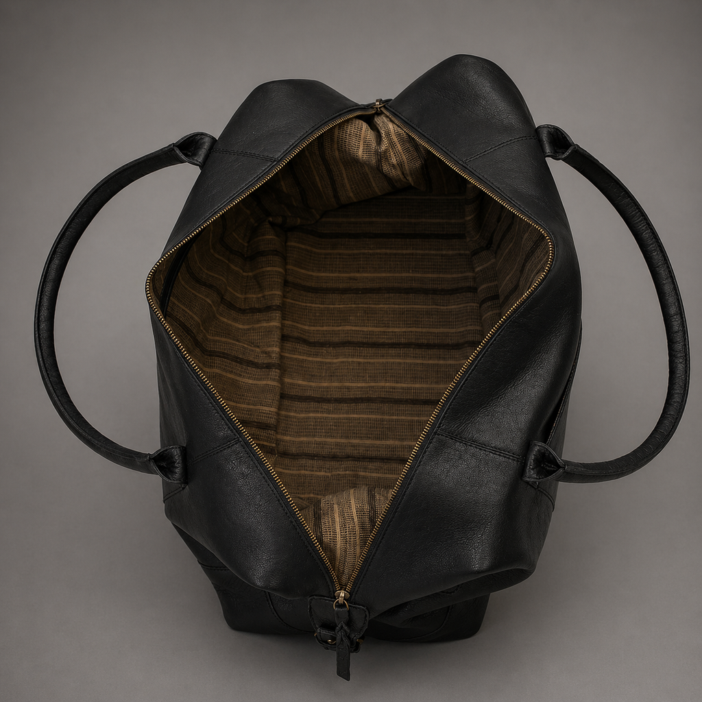 Redoir Leather Weekender Bag (Black Nappa)