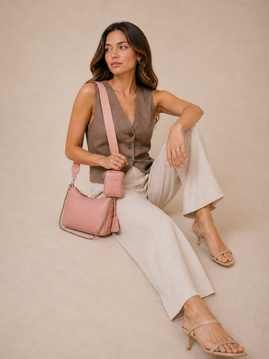 Sarah Leather Sling Bag (Pebble Pink)