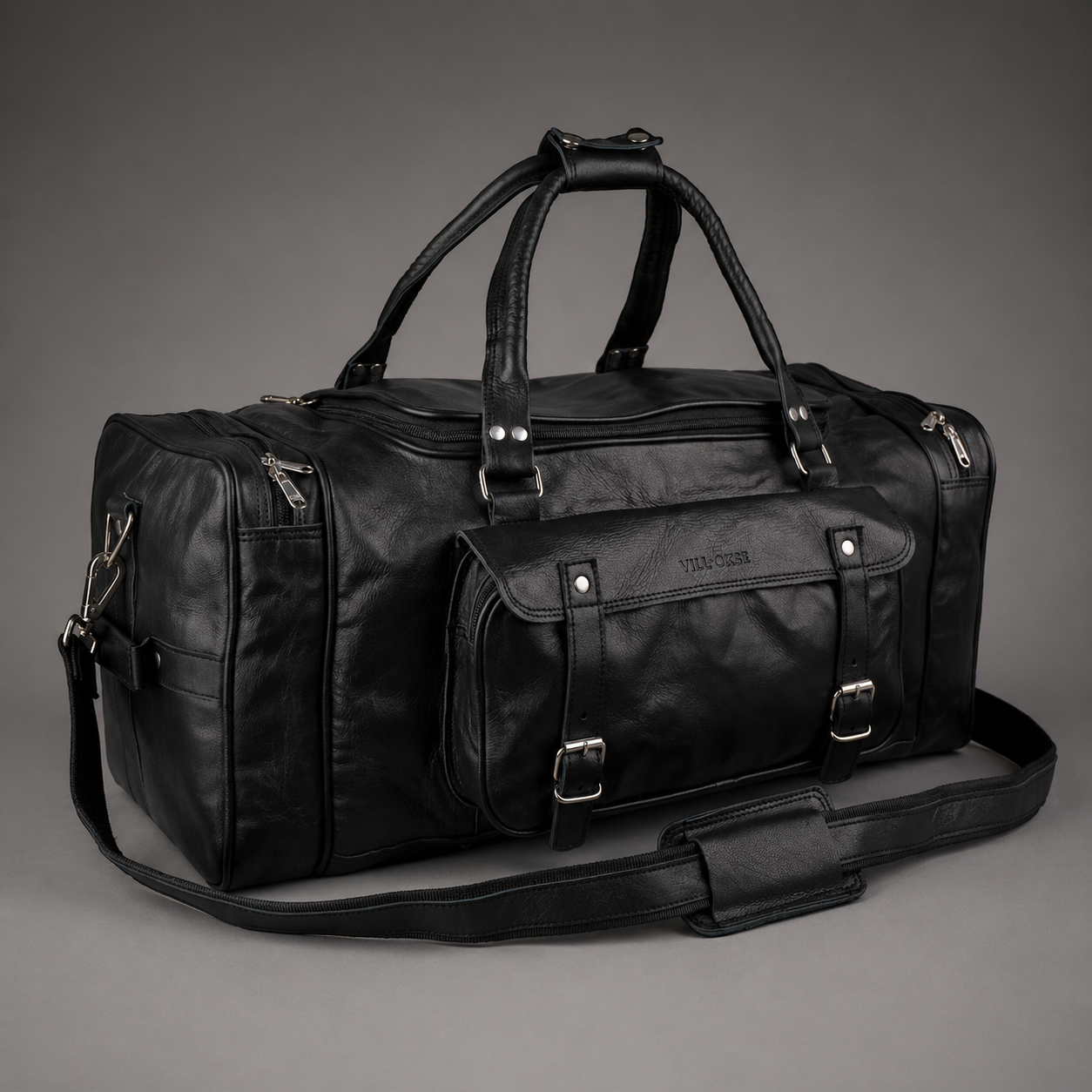Knight Leather Weekender Bag (Black Nappa)