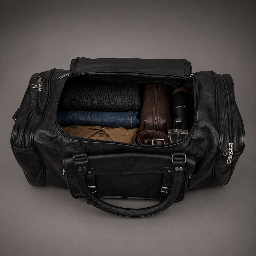 Knight Leather Weekender Bag (Black Nappa)