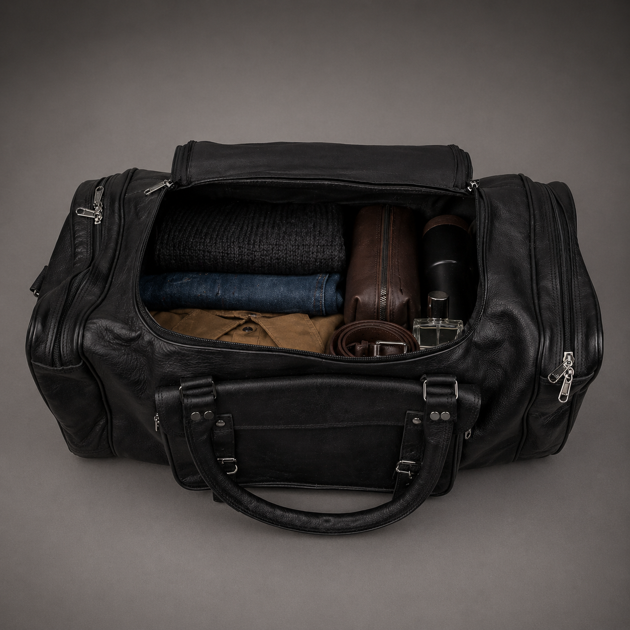 Knight Leather Weekender Bag (Black Nappa)
