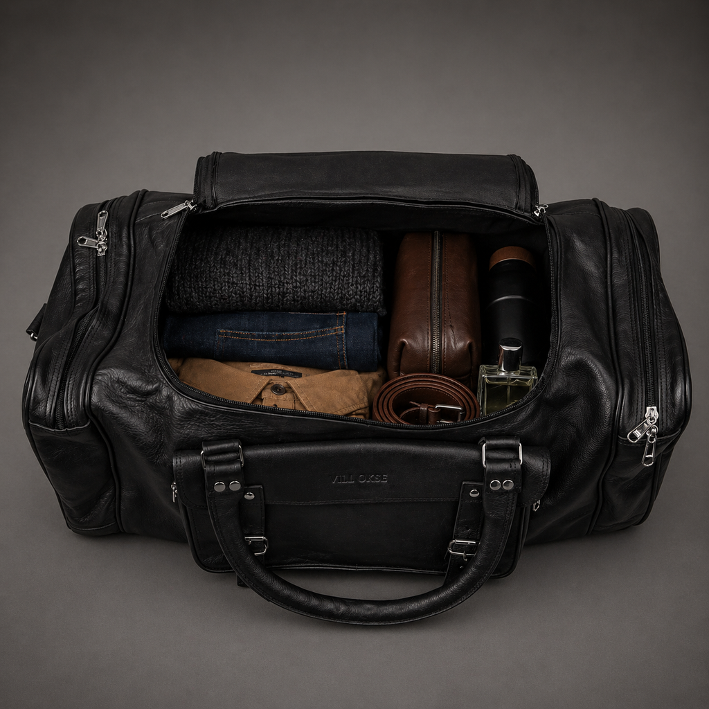 Knight Leather Weekender Bag (Black Nappa)