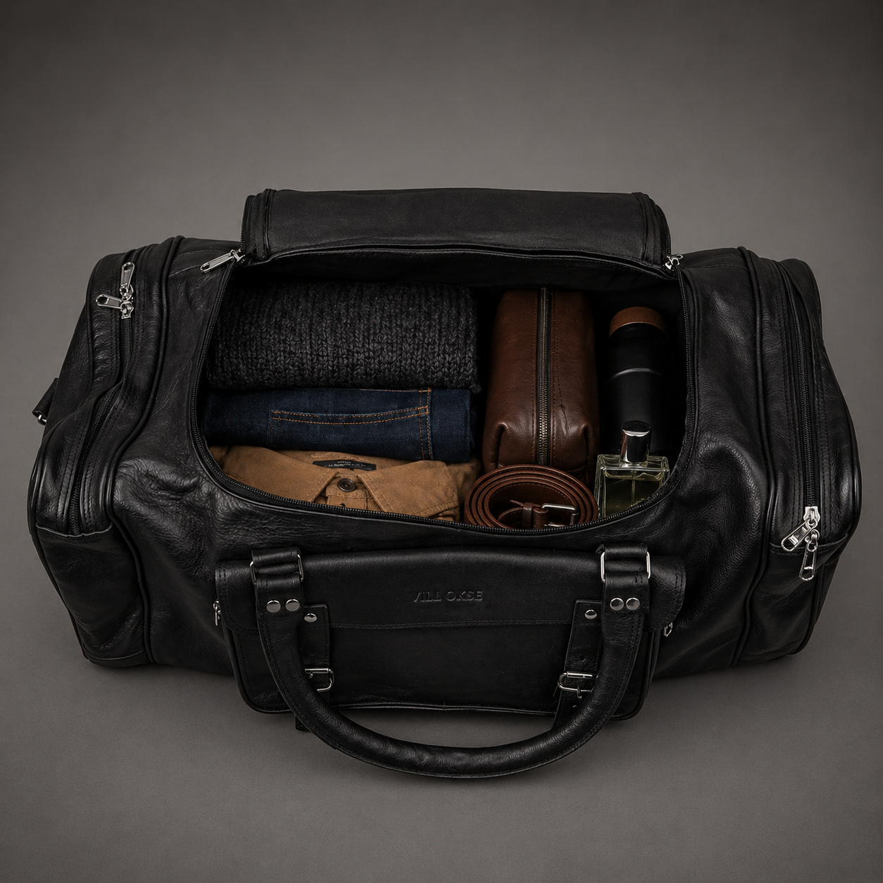 Knight Leather Weekender Bag (Black Nappa)