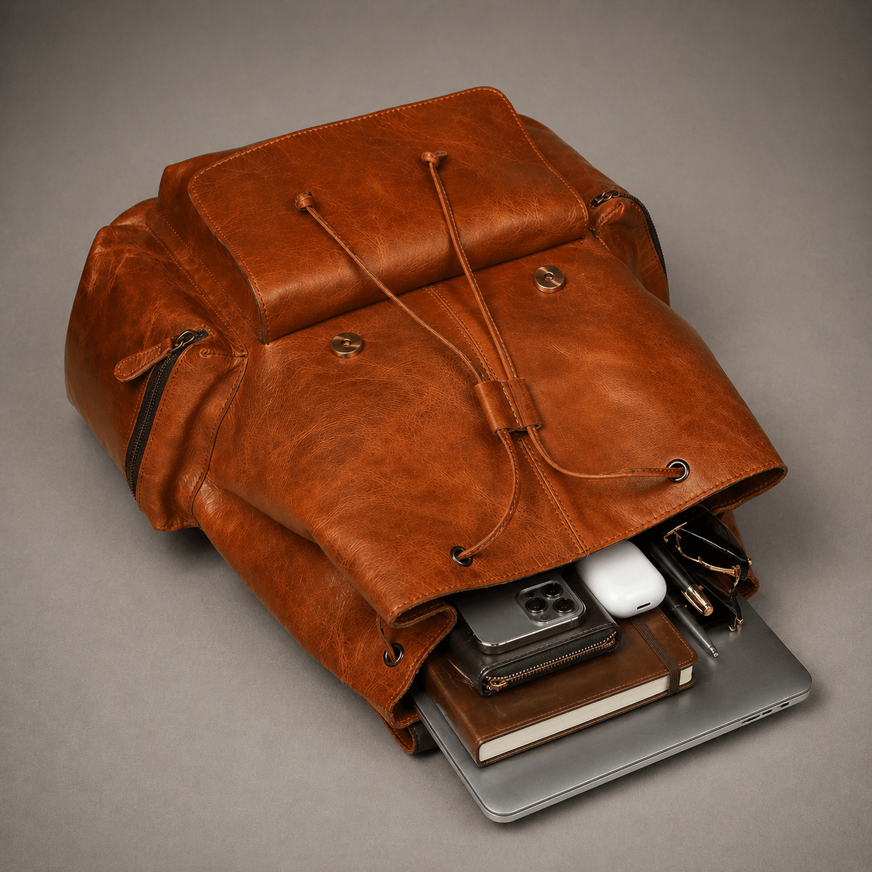 Neil Leather Backpack (Cognac Oil Pull-Up)