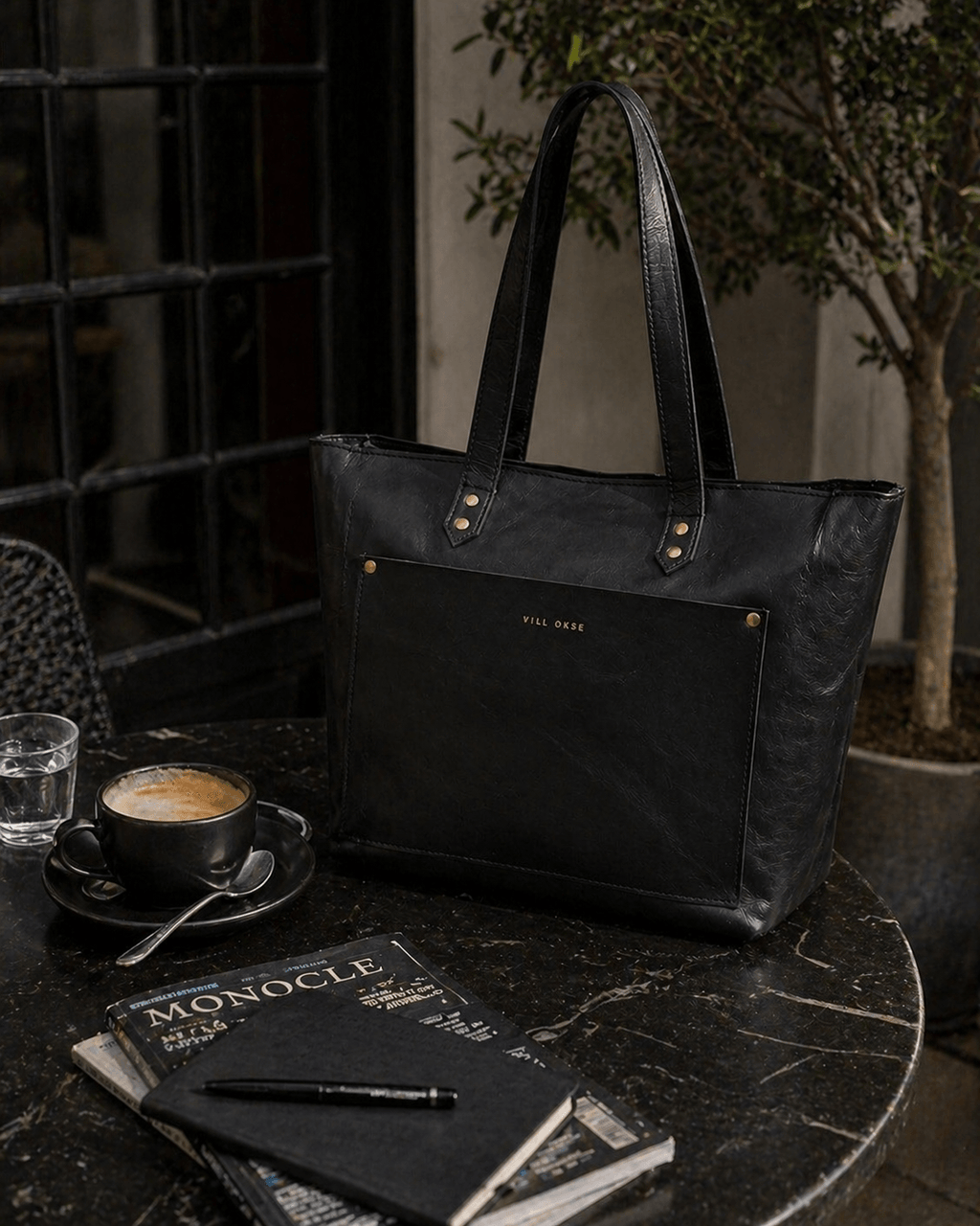 Work Leather Tote Bag (Black Nappa)