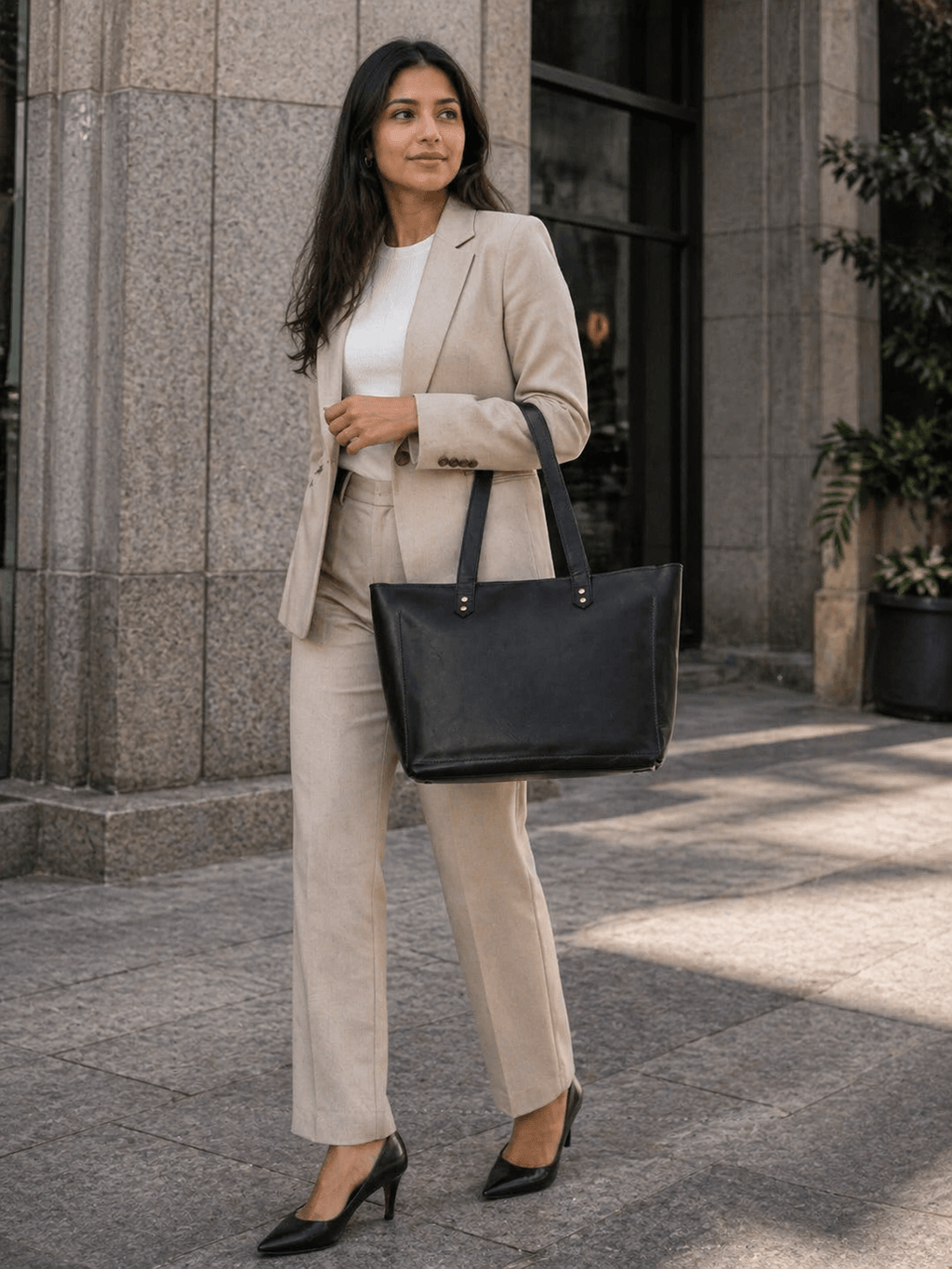 Work Leather Tote Bag (Black Nappa)
