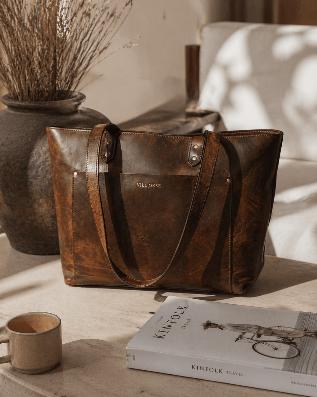 Work Leather Tote Bag (Oak Brown Hunter)