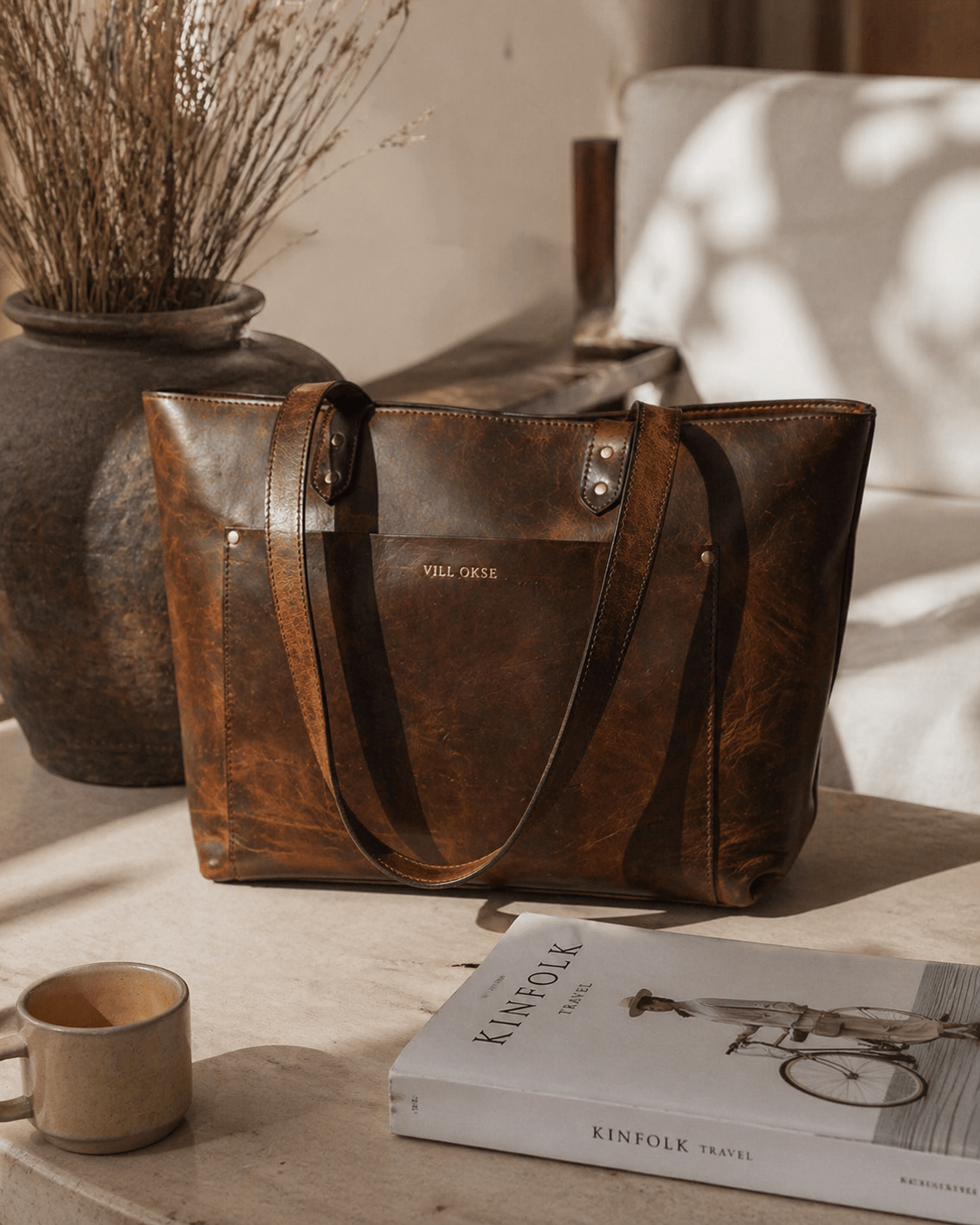 Work Leather Tote Bag (Oak Brown Hunter)