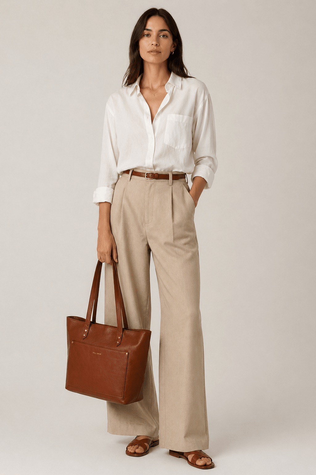 Work Leather Tote Bag (Cognac Nappa)