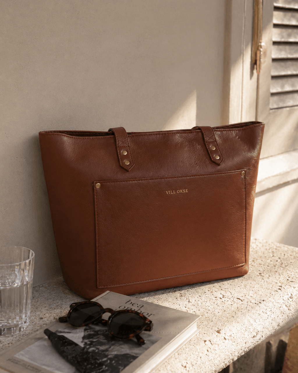 Work Leather Tote Bag (Cognac Nappa)