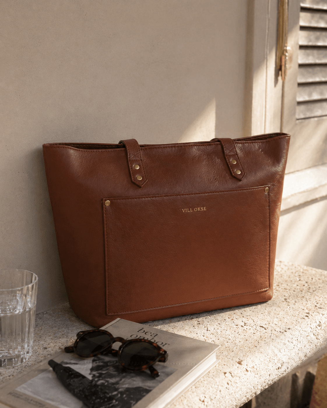 Work Leather Tote Bag (Cognac Nappa)