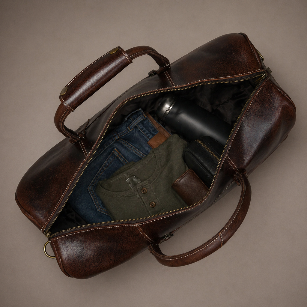 Traveler Leather Weekender Bag (Brown Oil Pull-Up)