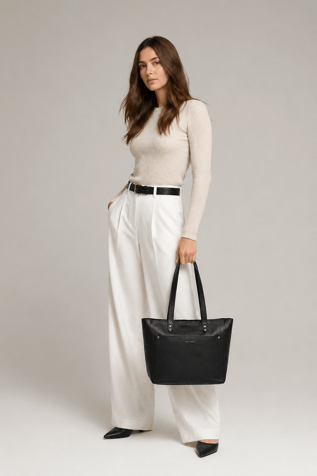 Work Leather Tote Bag (Black Nappa)