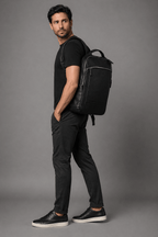 The Atlas Leather Backpack by VILL OKSE with full length men