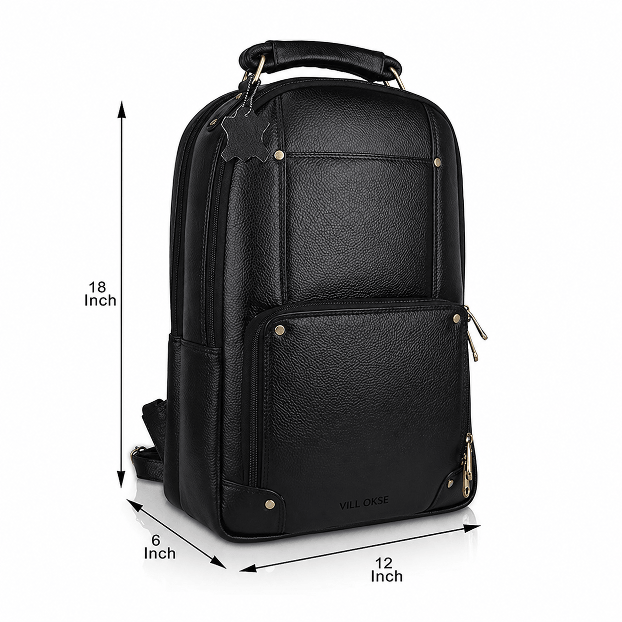 The Bavaria Leather Backpack in Black NDM by VILL OKSE dimension view
