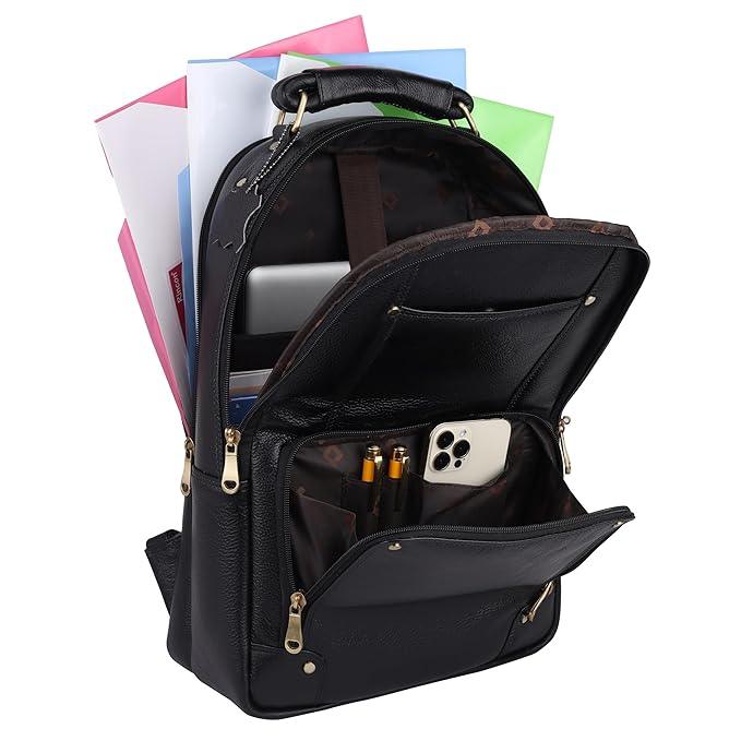 The Bavaria Leather Backpack in Black NDM by VILL OKSE front open view full