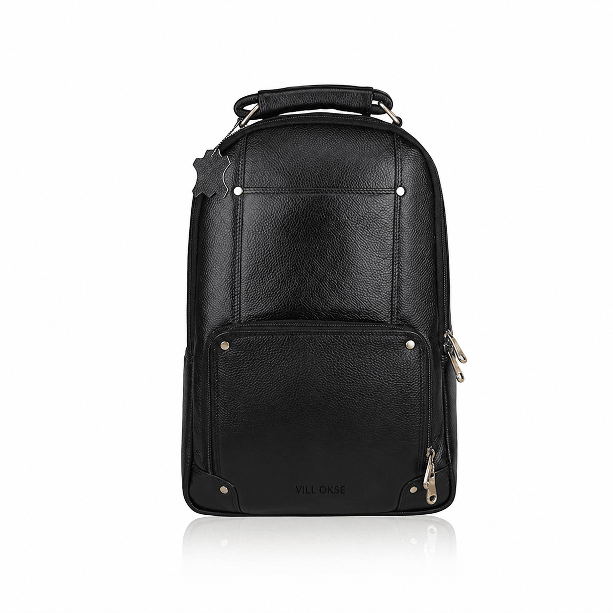 The Bavaria Leather Backpack in Black NDM by VILL OKSE front view
