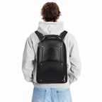 The Bavaria Leather Backpack in Black NDM by VILL OKSE front view with model