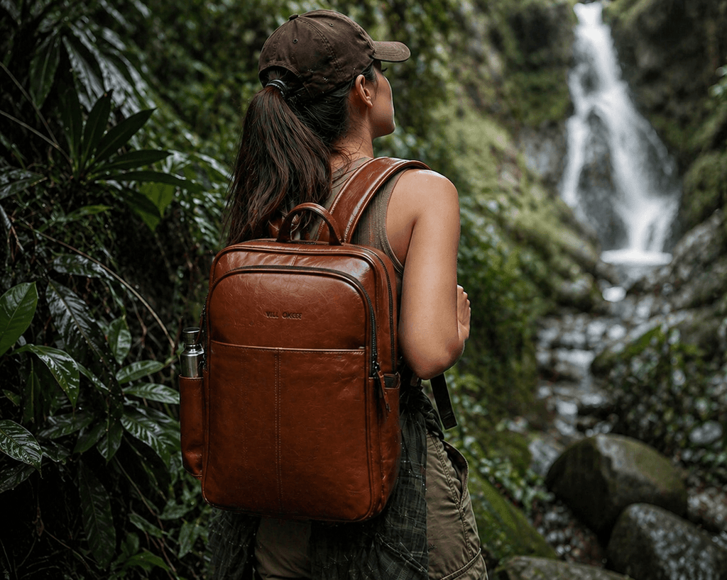 The Trek Leather backpack by VILL OKSE in jungle