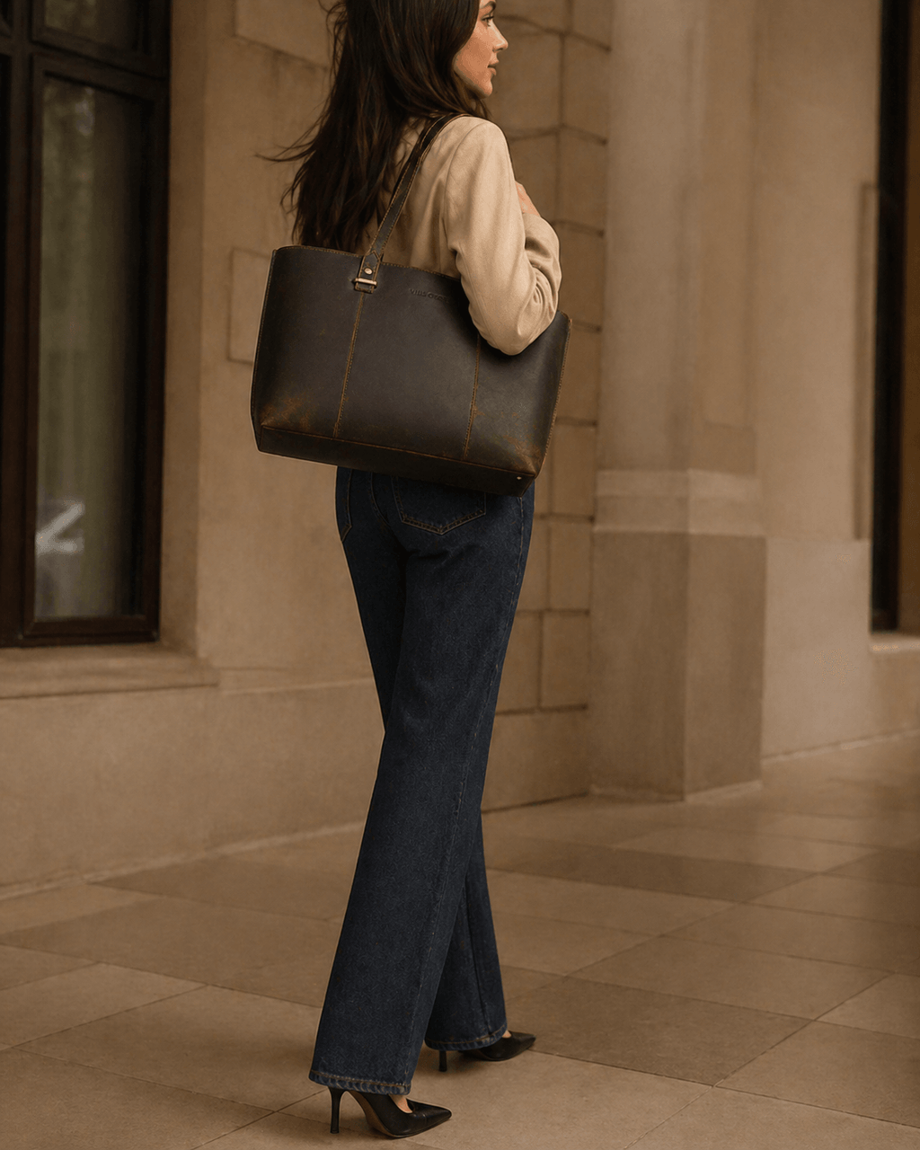 Ava Leather Tote Bag (Oak Brown Hunter)
