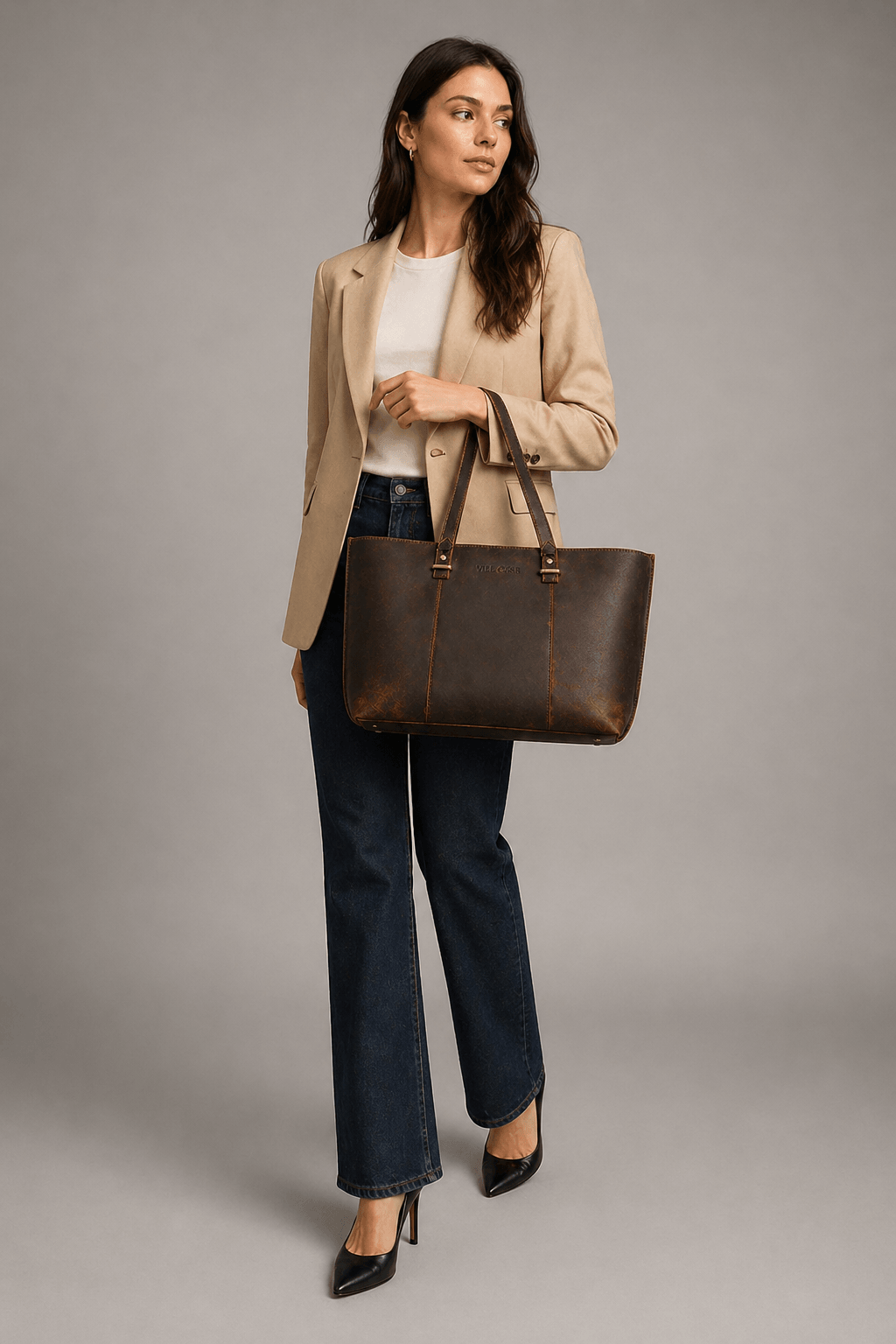 Ava Leather Tote Bag (Oak Brown Hunter)
