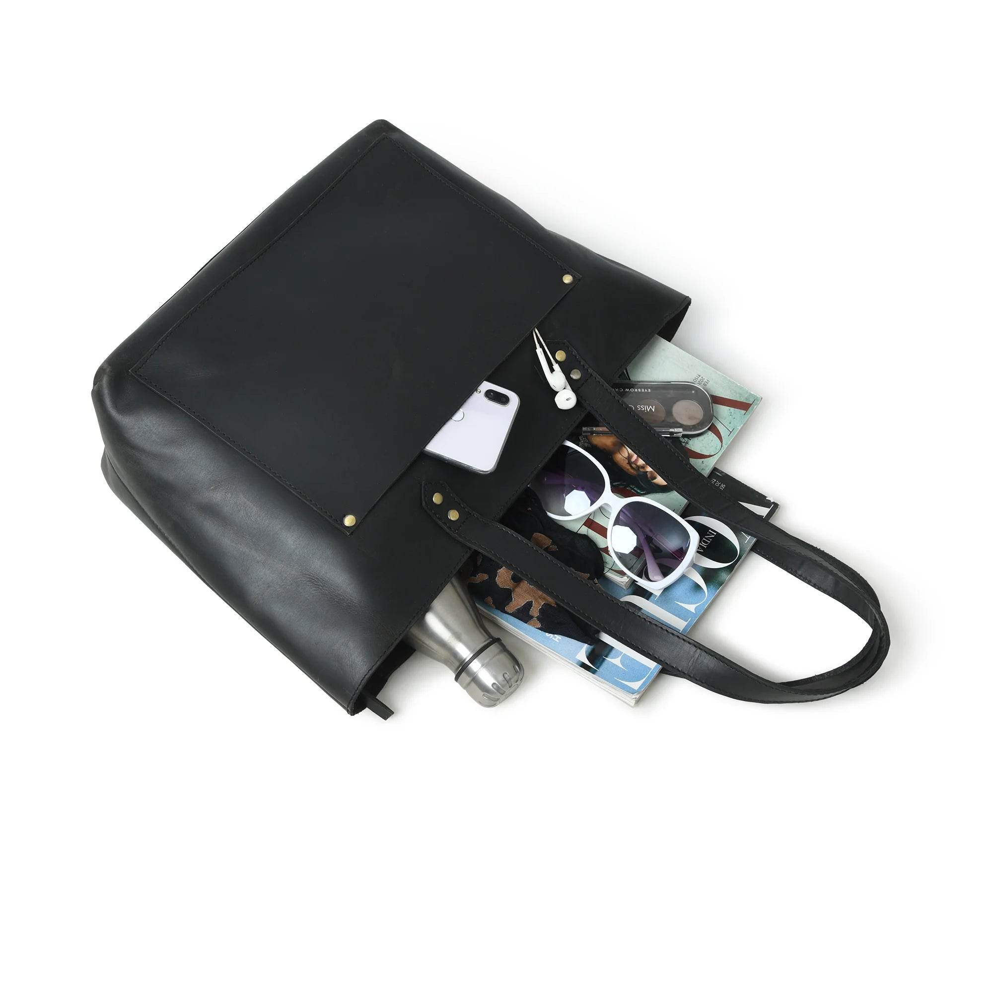 The Work - Genuine Leather Tote Bag - Black Nappa - VILL OKSE