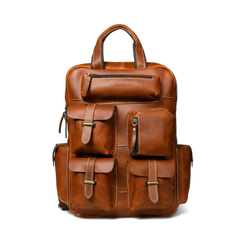 The Adventurer - Genuine Leather Backpack - Cognac Oil Pull Up - VILL OKSE