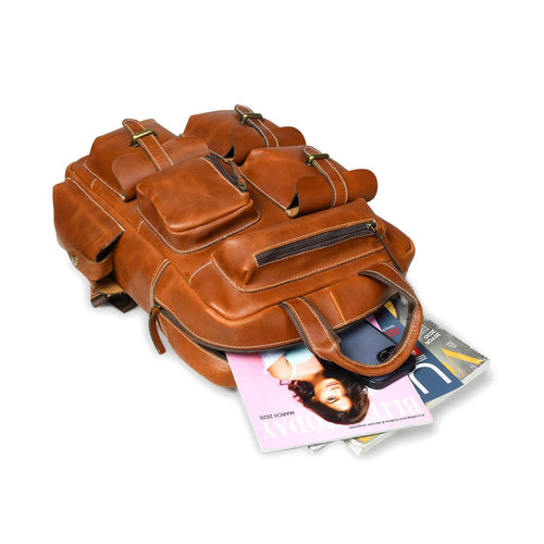 The Adventurer - Genuine Leather Backpack - Cognac Oil Pull Up - VILL OKSE