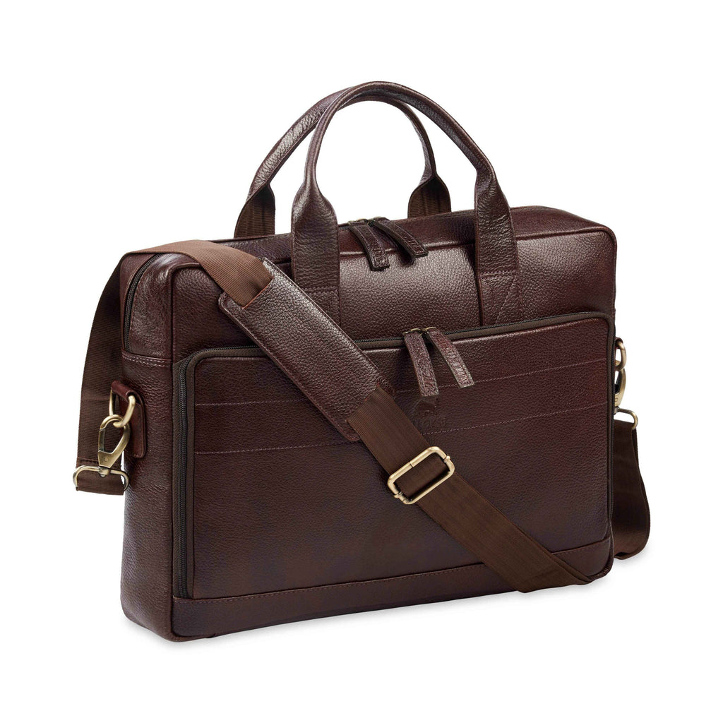 leather-laptop-bag-brown-side-angle-with-strap-and-handles - VILL OKSE