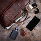 leather-laptop-bag-brown-with-accessories-sunglasses-pen - VILL OKSE