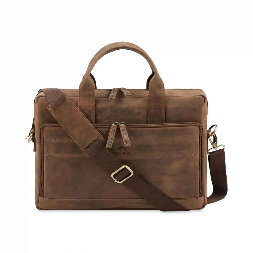 leather-laptop-bag-front-full-view-adjustable-shoulder-strap - VILL OKSE