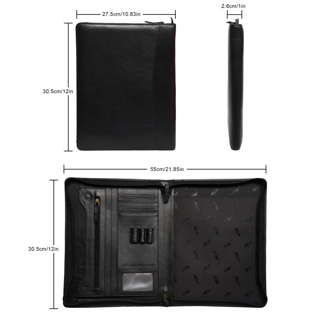 leather-padfolio-black-dimensions-thickness-open-view - VILL OKSE
