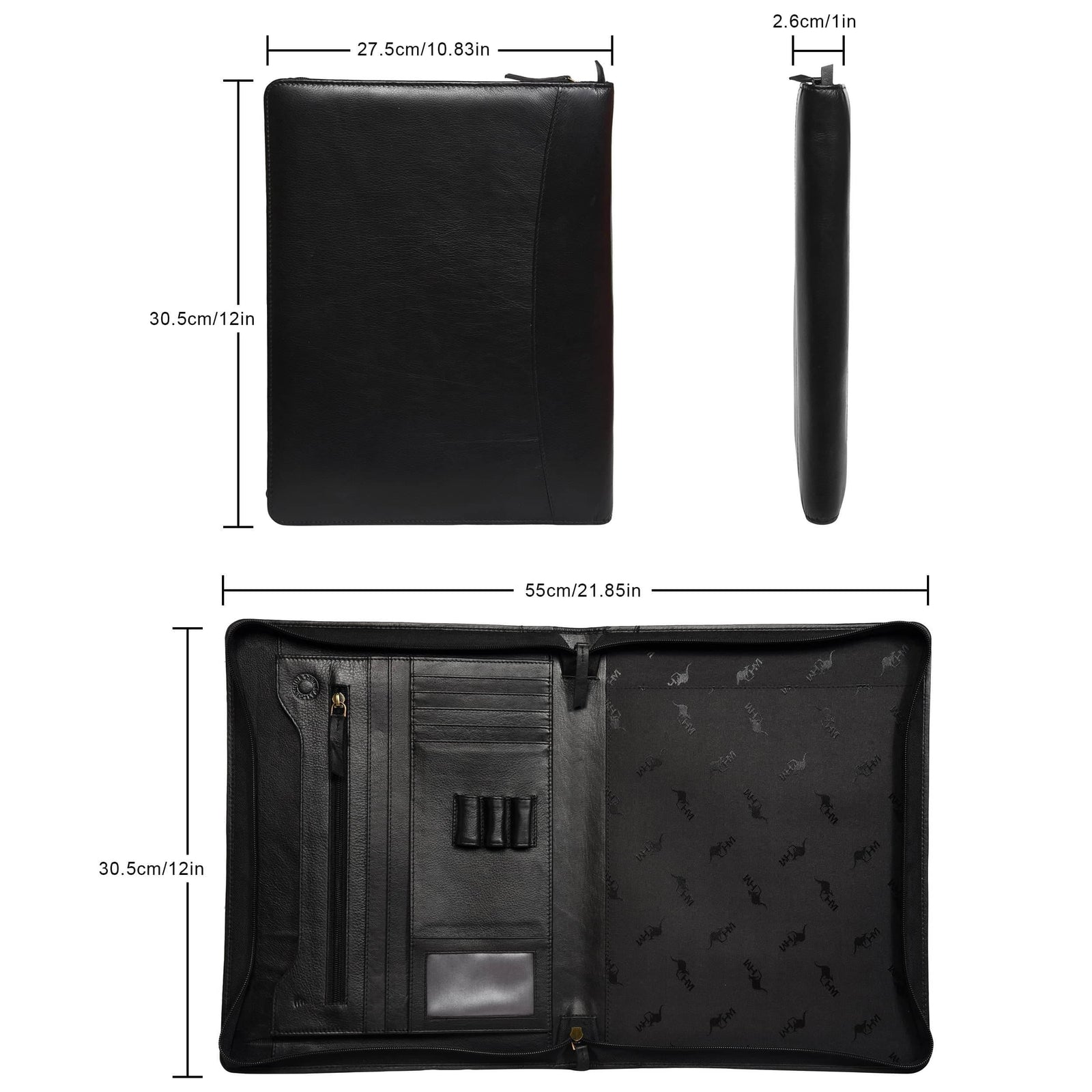 leather-padfolio-black-dimensions-thickness-open-view - VILL OKSE