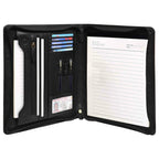 leather-padfolio-black-open-with-card-pen-holders - VILL OKSE