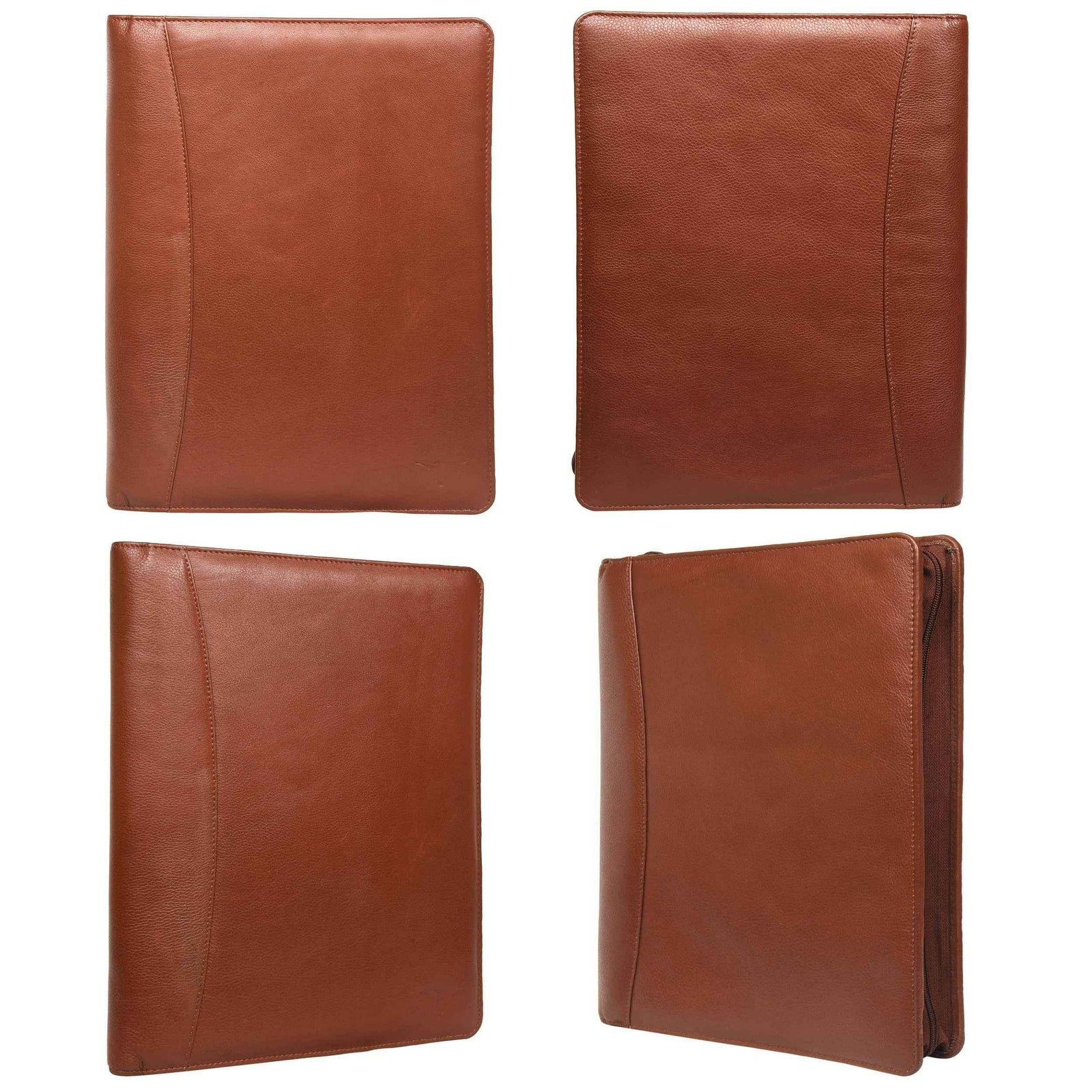 leather-padfolio-brown-closed-front-back-side-views - VILL OKSE