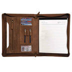 leather-padfolio-brown-zipper-pocket-pen-card-slots - VILL OKSE