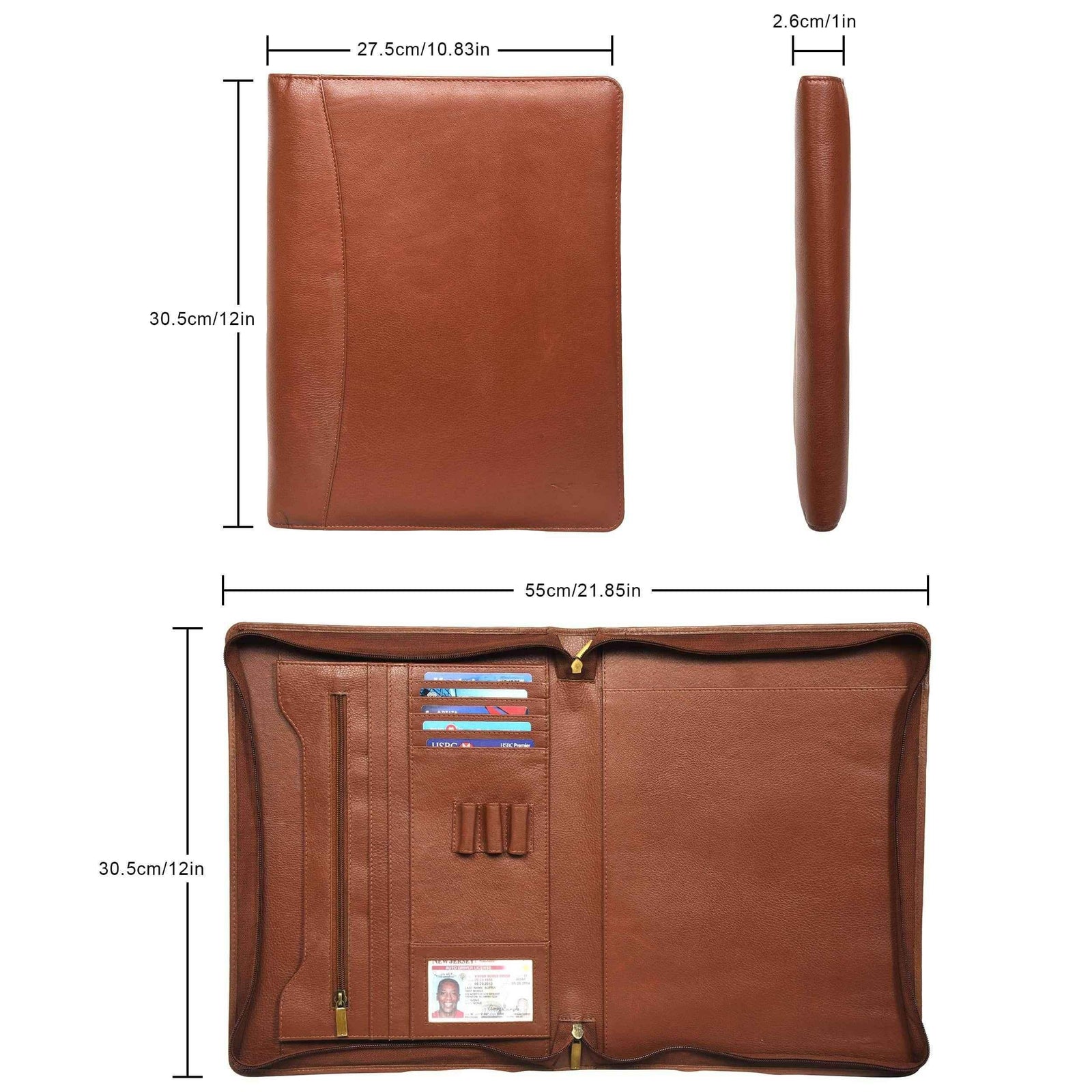 leather-padfolio-dimensions-top-side-open-measurements - VILL OKSE