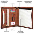 leather-padfolio-labeled-features-pen-card-slots-zipper-pocket - VILL OKSE
