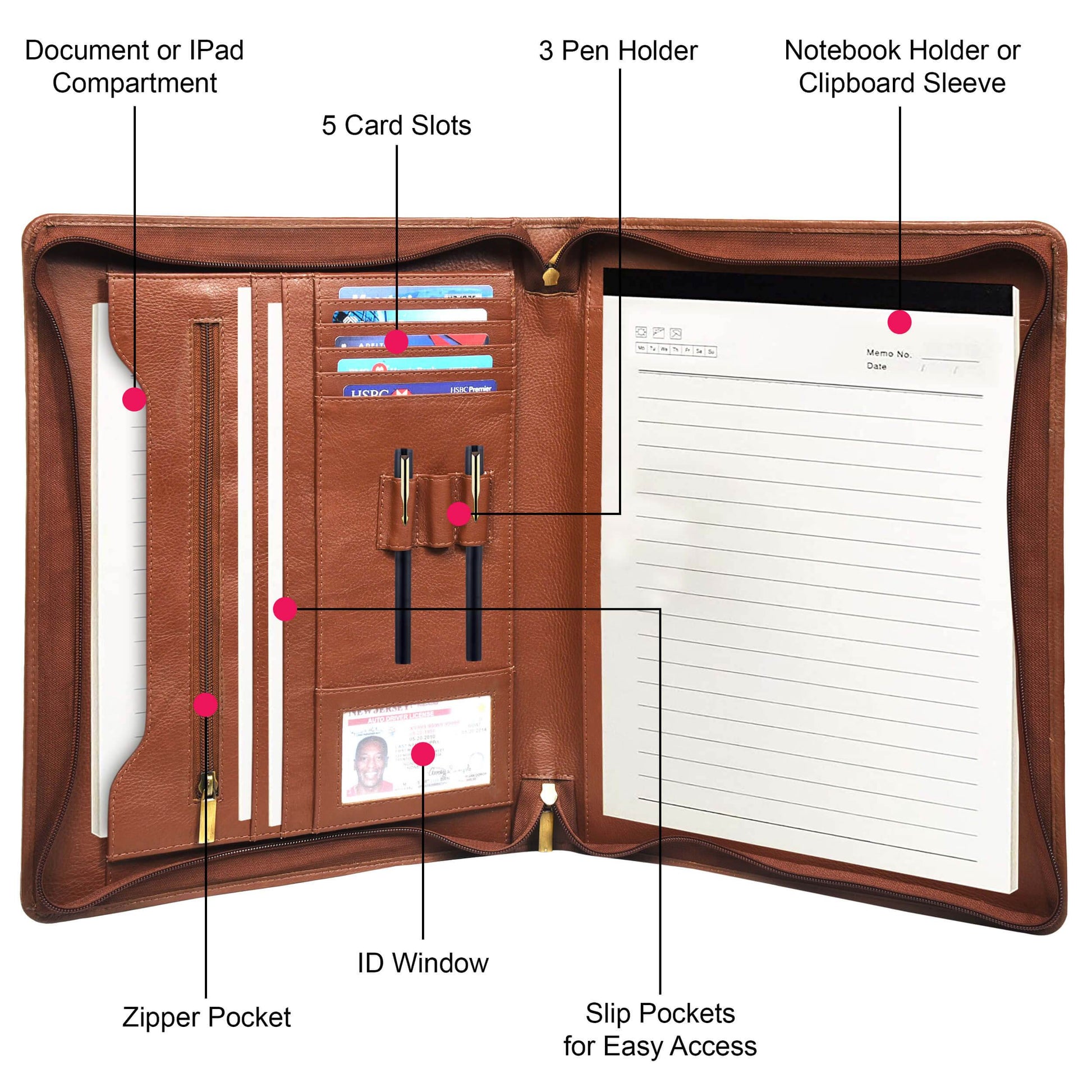 The Harley - Genuine Leather Padfolio - Cognac Nappa - VILL OKSE
