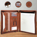 leather-padfolio-zipper-closure-pen-slots-card-slot-closeups - VILL OKSE