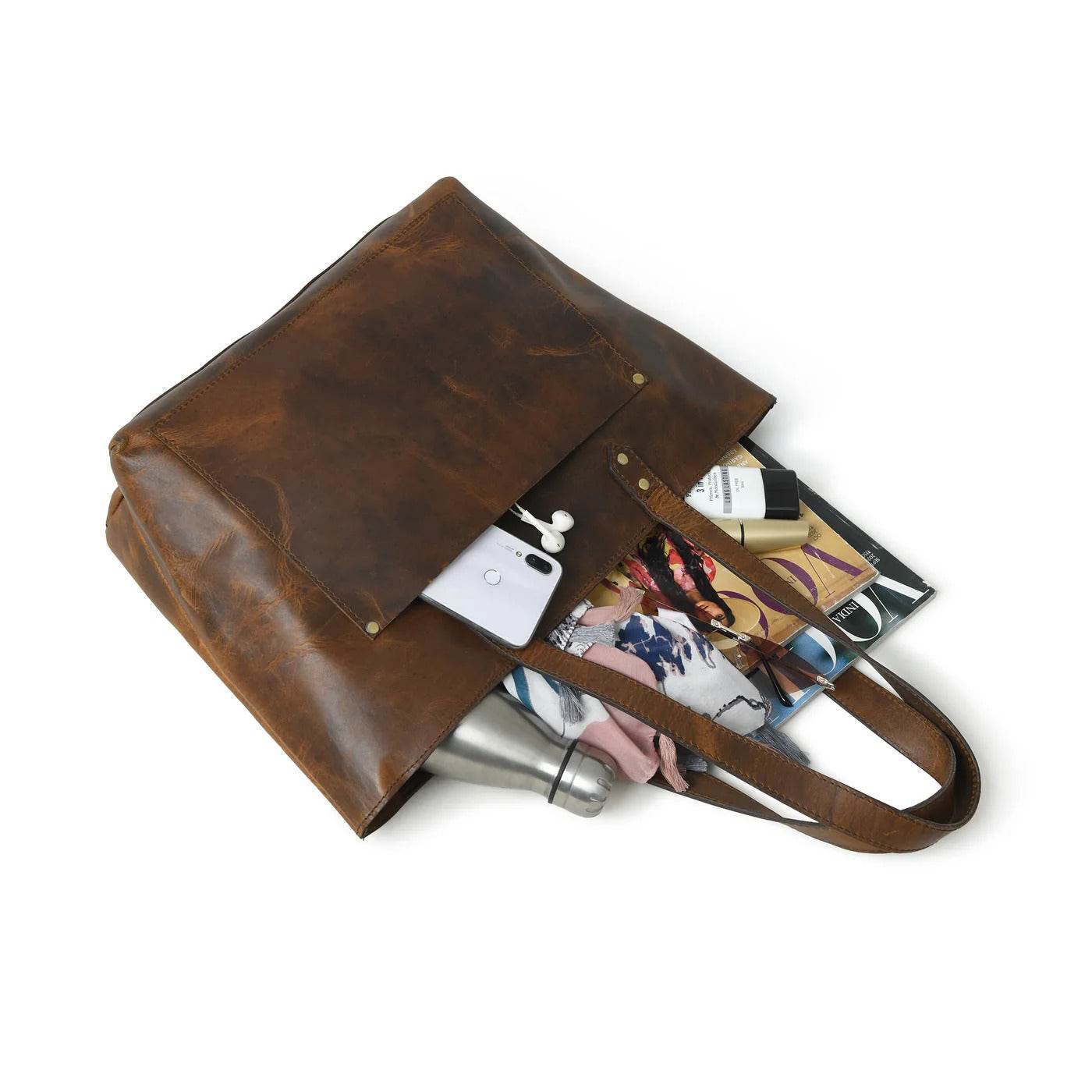 The Work - Genuine Leather Tote Bag - Oak Brown Hunter - VILL OKSE