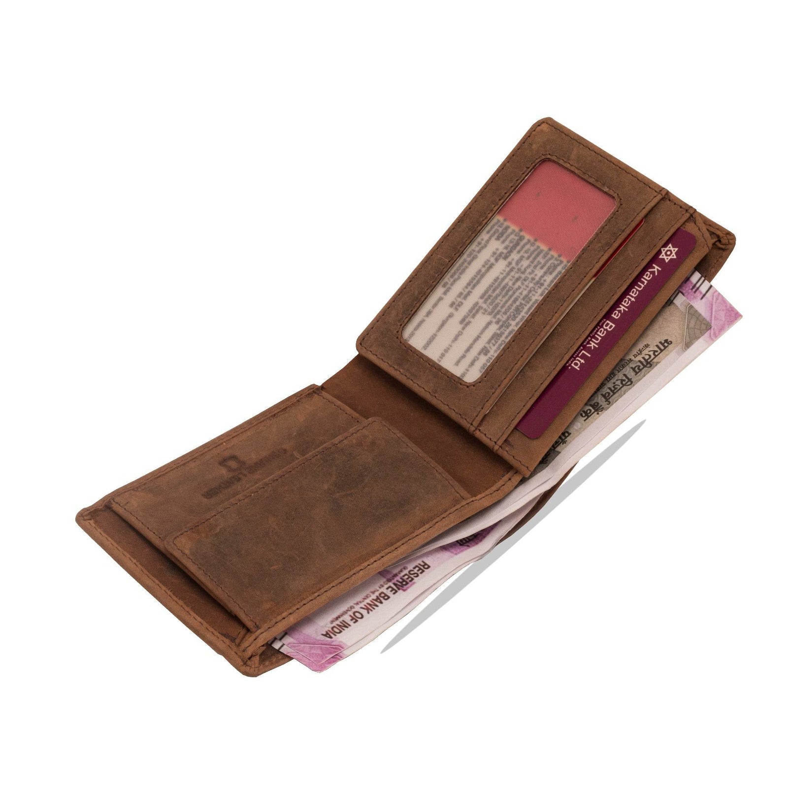 leather-wallet-brown-open-with-cash-card-window - VILL OKSE